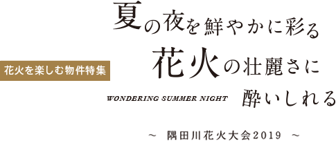 花火を楽しむ物件特集 夏の夜を鮮やかに彩る 花火の壮麗さに酔いしれる WONDERING SUMMER NIGHT 〜 隅田川花火大会2019 〜